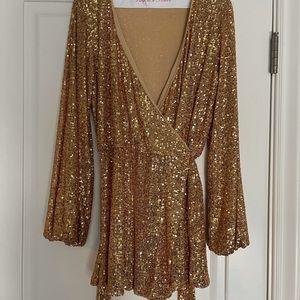 Free People Christa Sequin Long Sleeve Dress